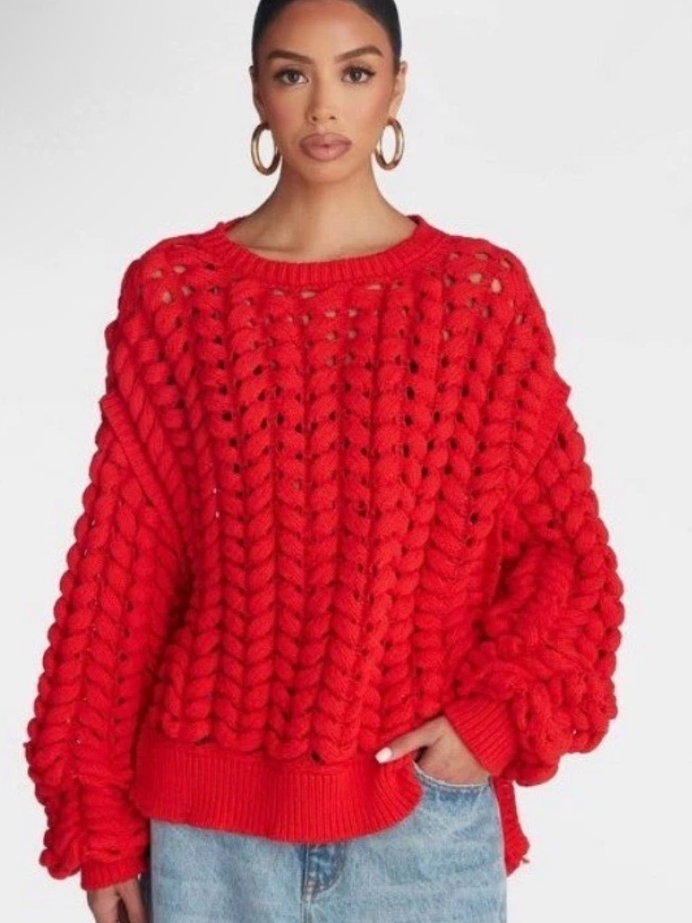 KBB NWT 1X Chunky Cable Knit RED Heavy BEAUTIFUL cotton blend Sweater